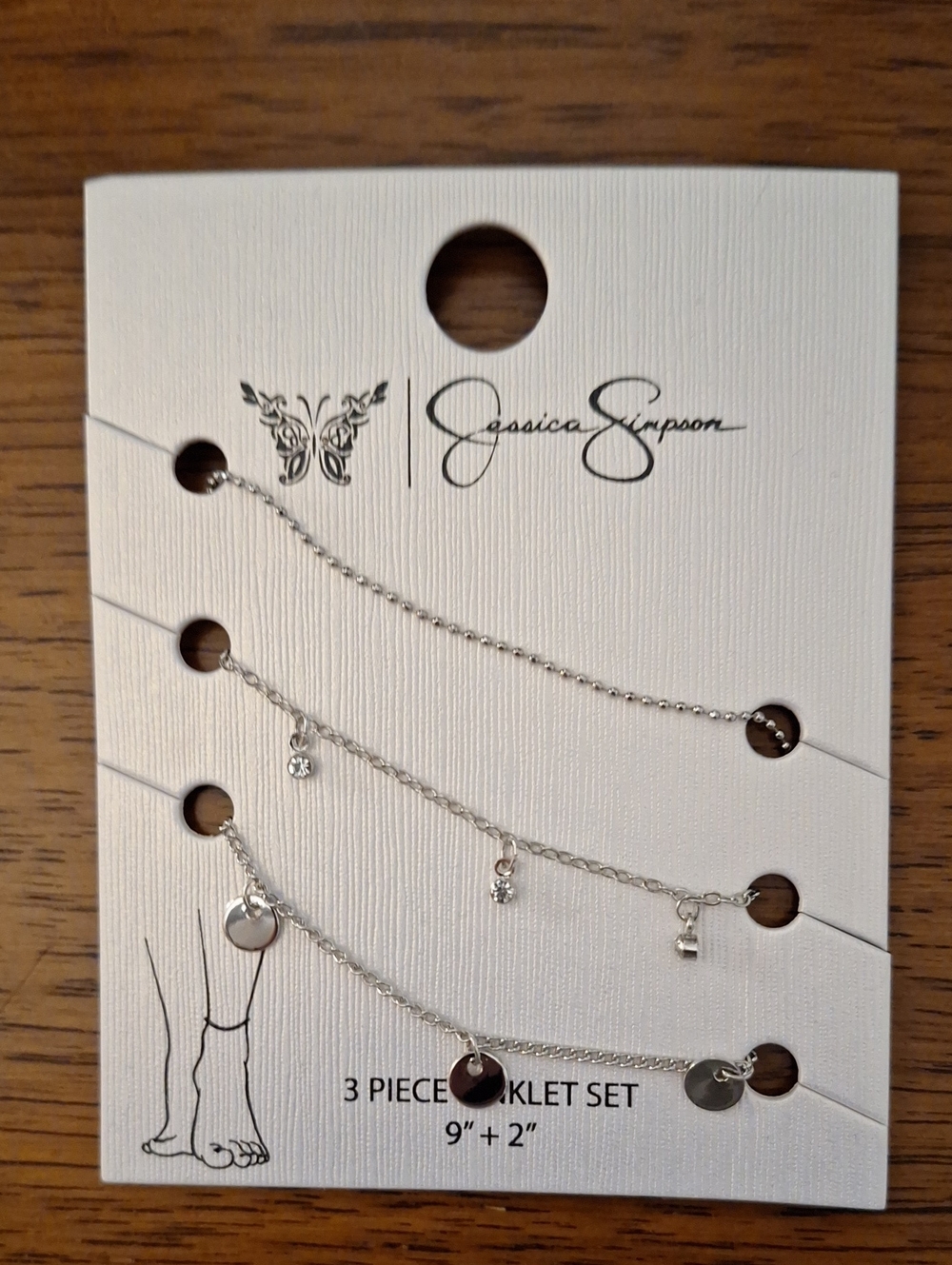 Jessica Simpson Silver 3-Piece Anklet Set - Dainty Charm Chains